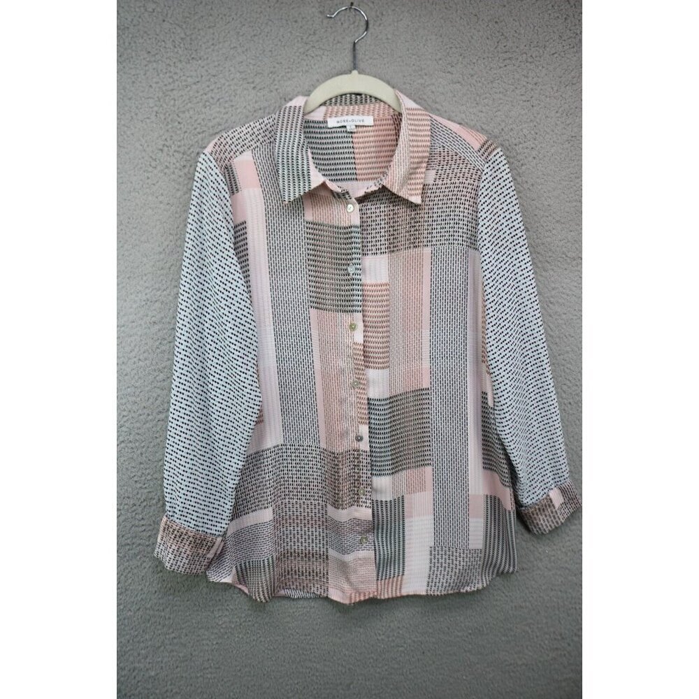 Rose & Olive Silky Long Sleeve Button Up Blouse-Size Large-Business-Office